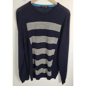 Marciano Guess Men's Sz. XXL Navy & Grey Stripe Wool Blend Lightweight Sweater